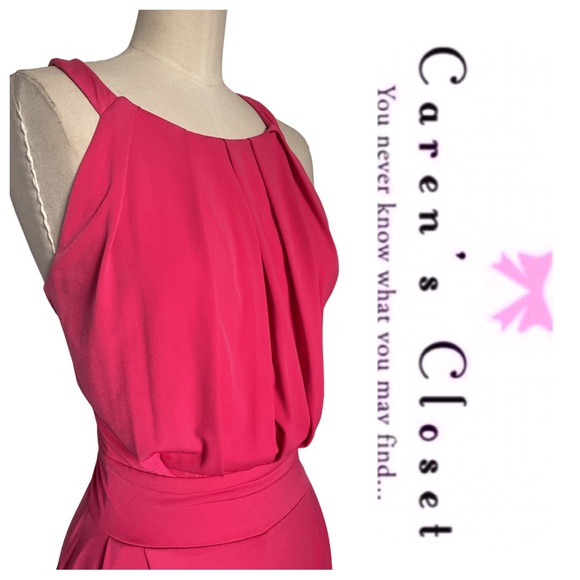 Vince Comuto Pomegranate Pink Wide Leg Stretch Jersey Halter Pant Jumpsuit - Picture 7 of 10